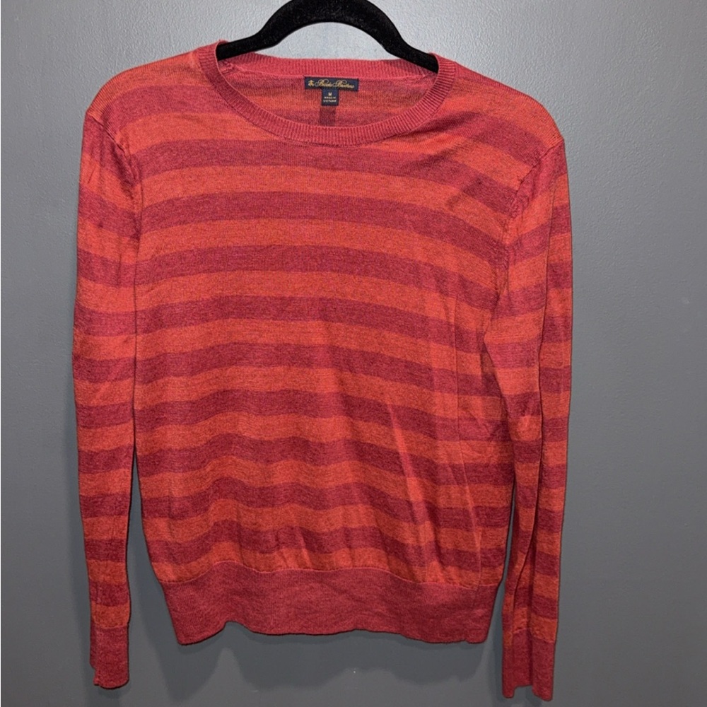 NWOT Brooks Brothers Red Orange Striped Lightweght Crewneck Sweater Women’s m